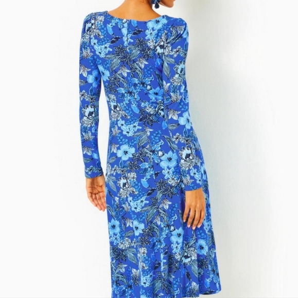 NWT Lilly Pulitzer Blue Long Sleeve Midi Dress - Picture 4 of 5